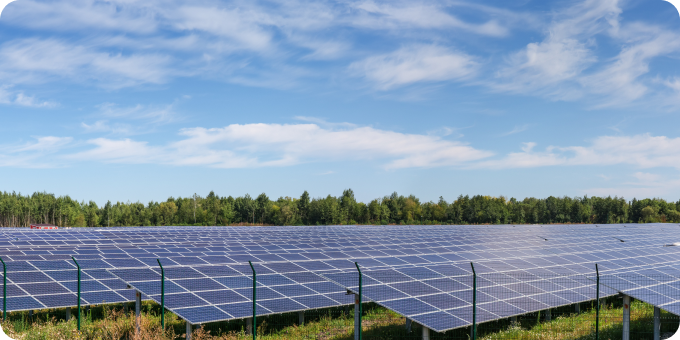 solar power plant on ground with blue sky